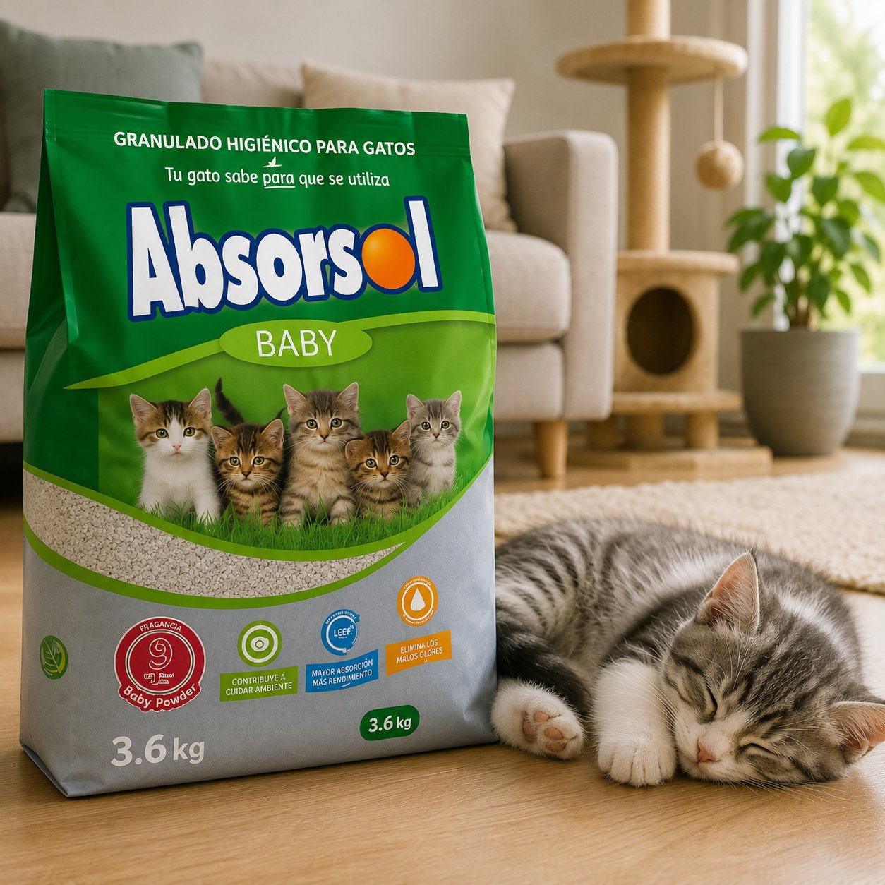 Arena para gatos Absorsol Baby detalle textura granulado