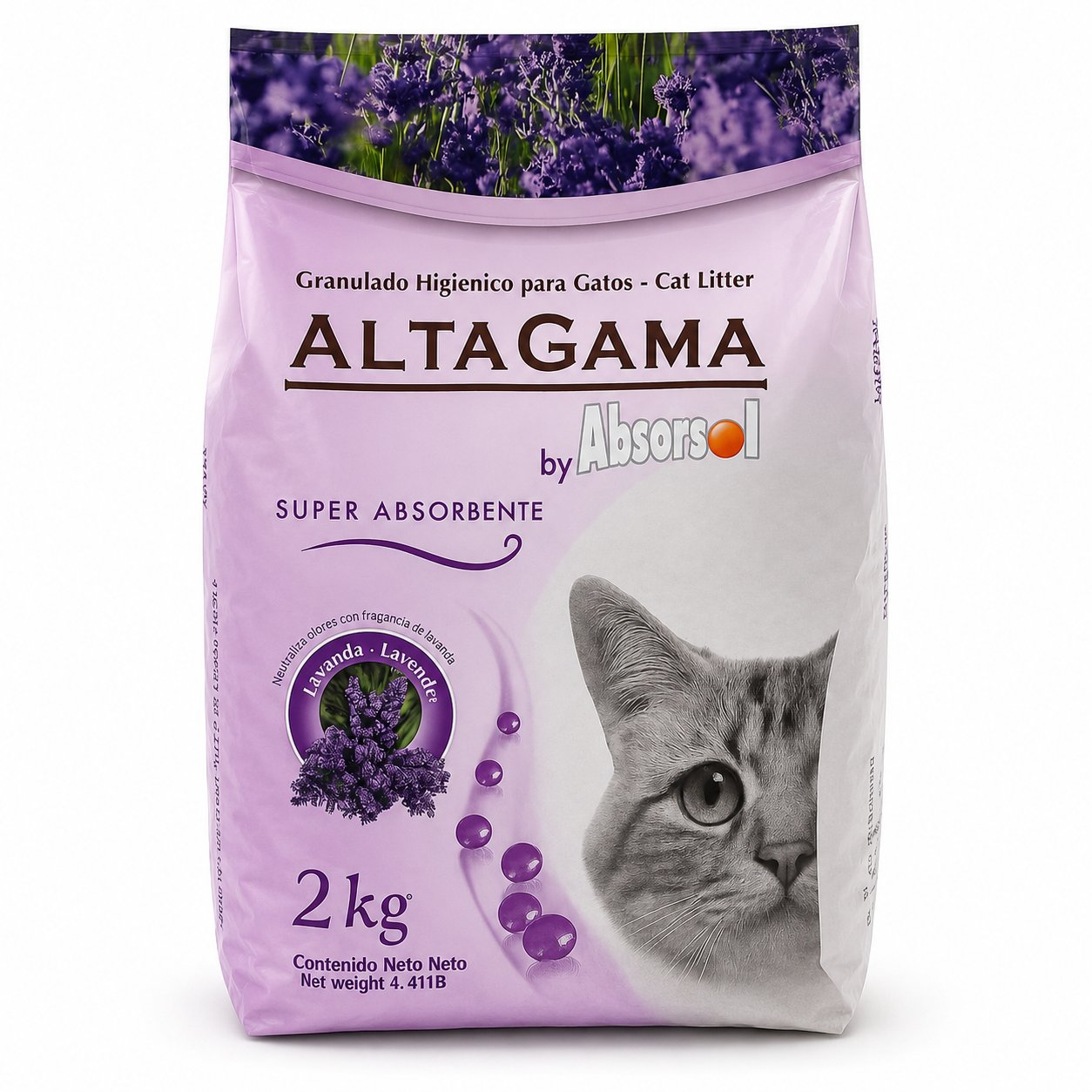 Arena para gatos Altagama Lavanda fragancia lavanda super absorbente 2kg principal