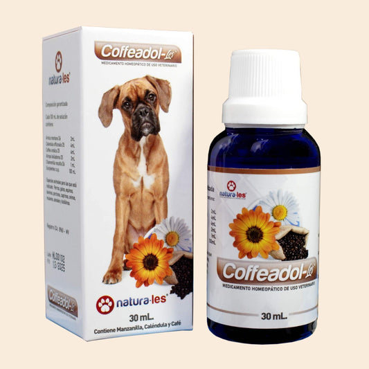 Frasco de COFFEADOL-LES de Natura-les, solución homeopática para el manejo del dolor e inflamación aguda en animales de compañía.