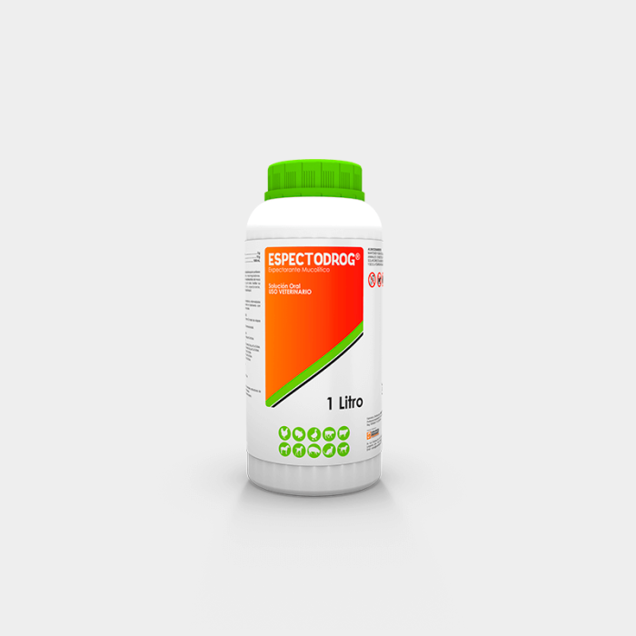 Espectodrog solución oral veterinaria 1 litro mucolítico secretolítico antihistamínico fondo blanco