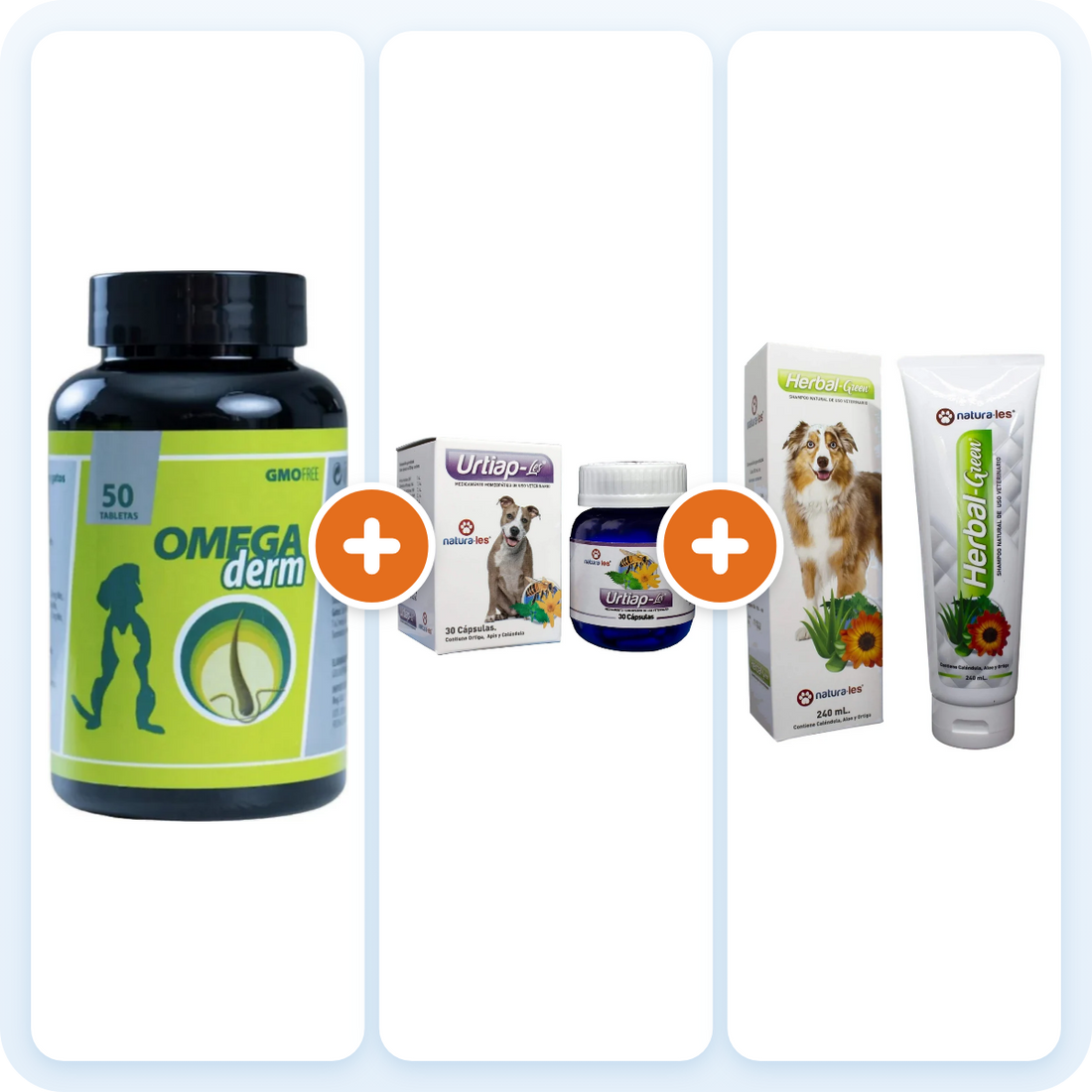 Kit Piel y Alergias para Perros – Omega Derm + Urtiap-Les + Herbal Green