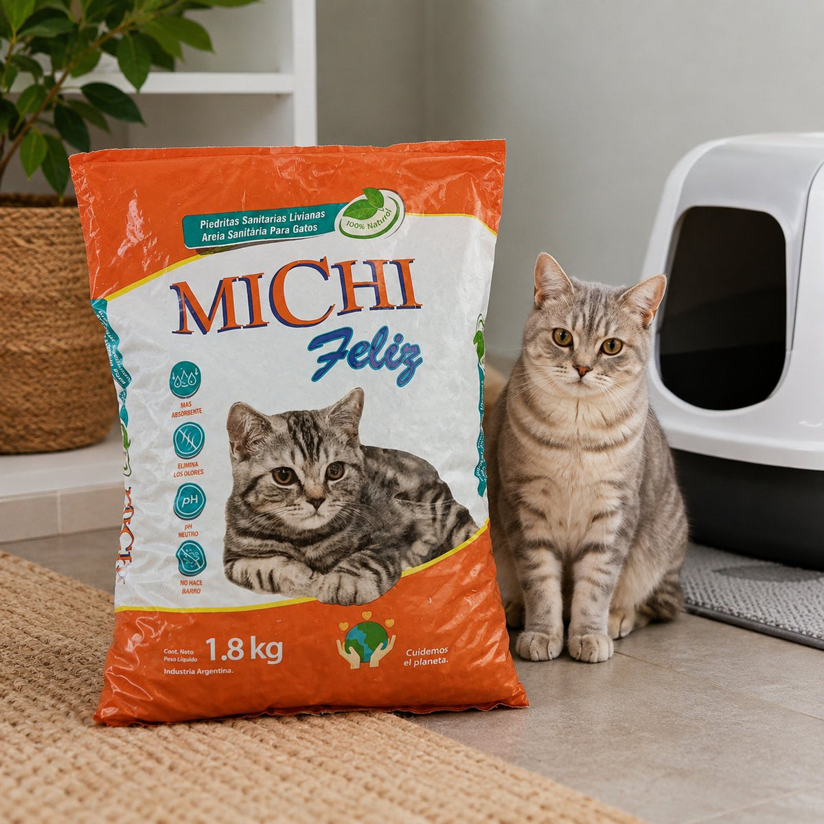 Arena para gatos Michi Feliz Natural lifestyle gato con bandeja sanitaria
